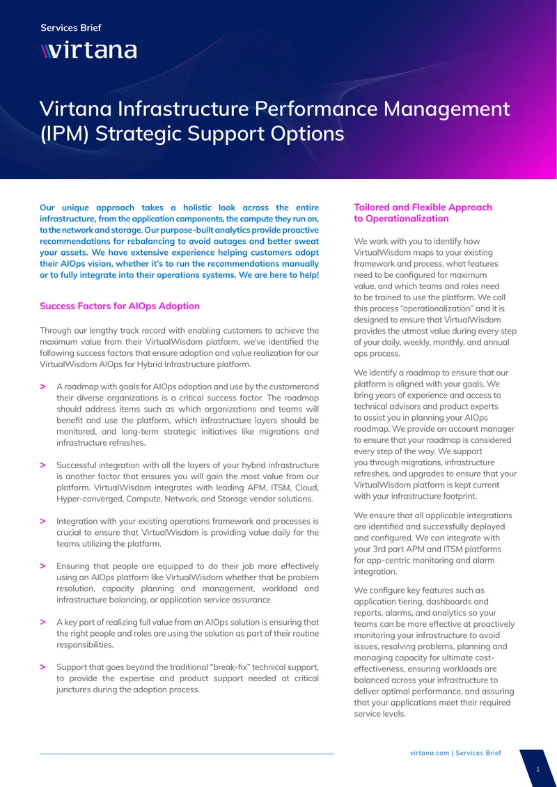 Virtana Infrastructure Performance Management Support Options