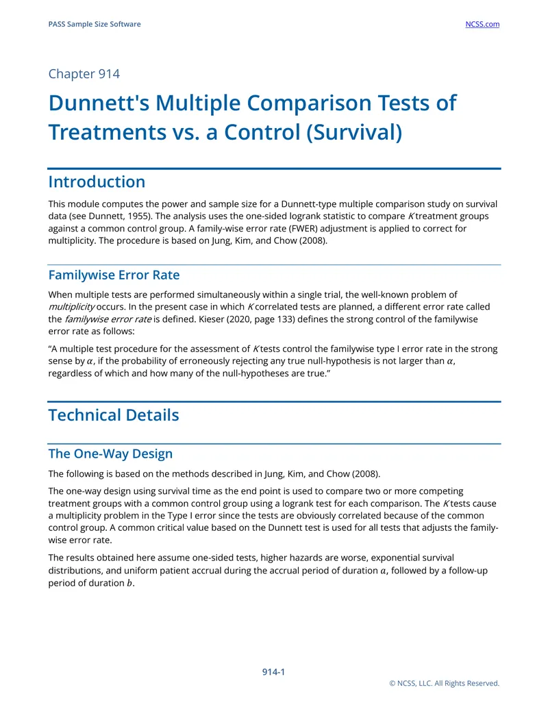 Dunnett's Multiple Comparison Tests for Survival Data