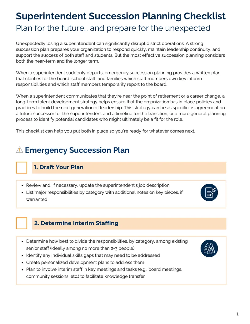 Superintendent Succession Planning Checklist