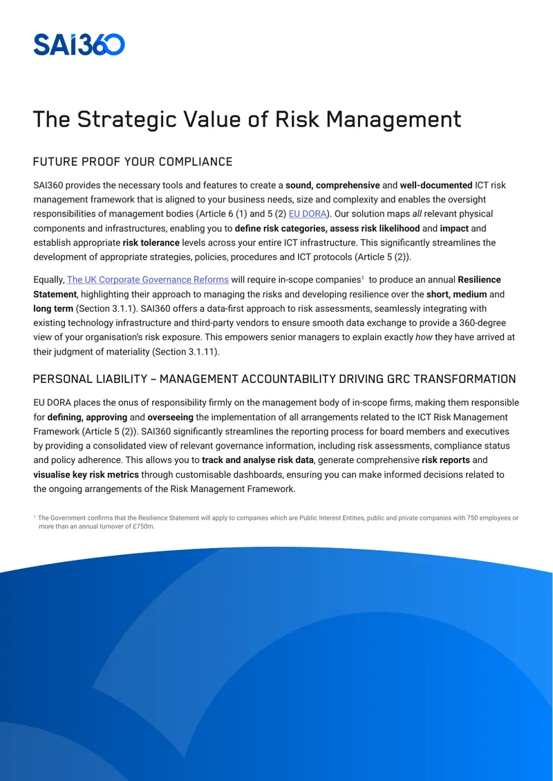 Strategic Value of Risk Management Framework