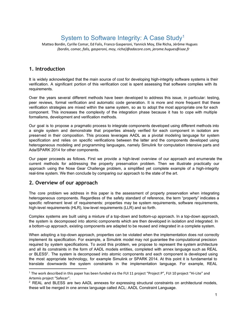 System to Software Integrity Case Study