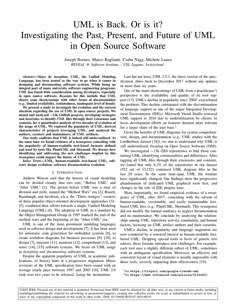 UML Usage Trends in Open Source Software