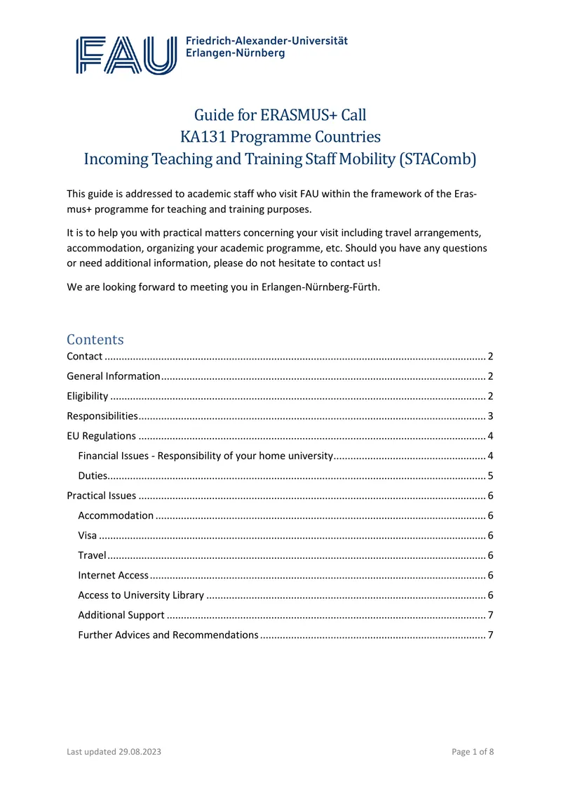 Guide for ERASMUS+ Incoming Teaching Staff Mobility
