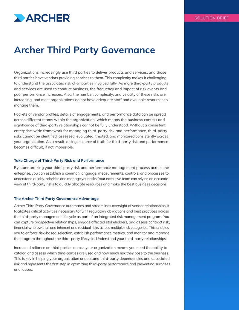 Archer Third Party Governance Solution Brief