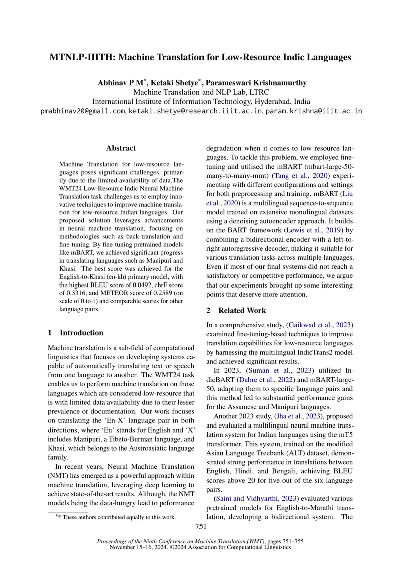 Machine Translation for Low-Resource Indic Languages