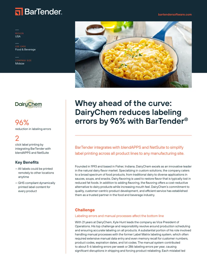 Label Printing Automation and Error Reduction at DairyChem