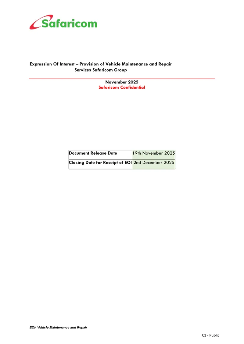 Expression of Interest for Vehicle Maintenance Services