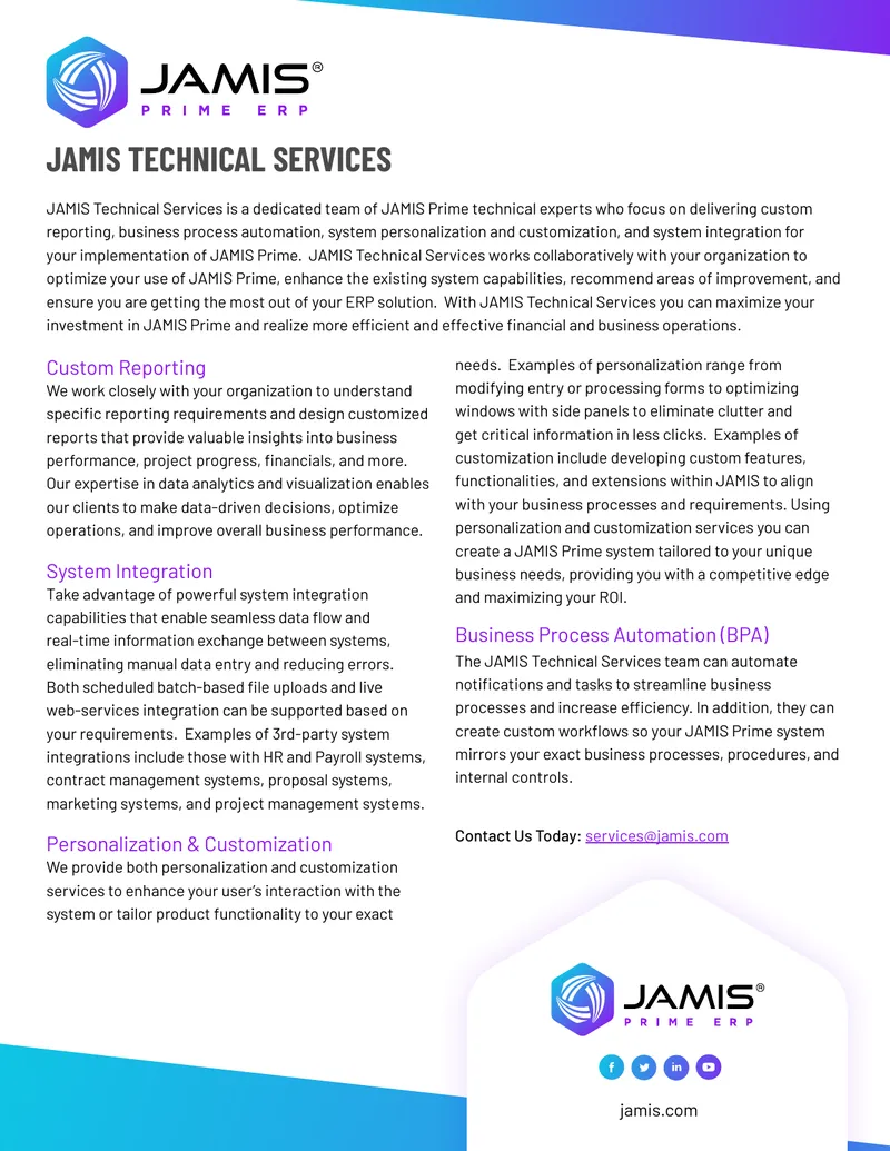 JAMIS Technical Services Overview