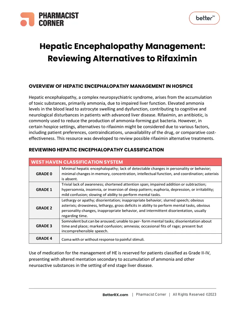 Hepatic Encephalopathy Management Alternatives