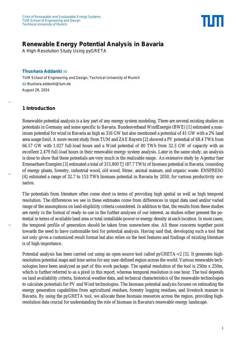 Renewable Energy Potential Analysis in Bavaria