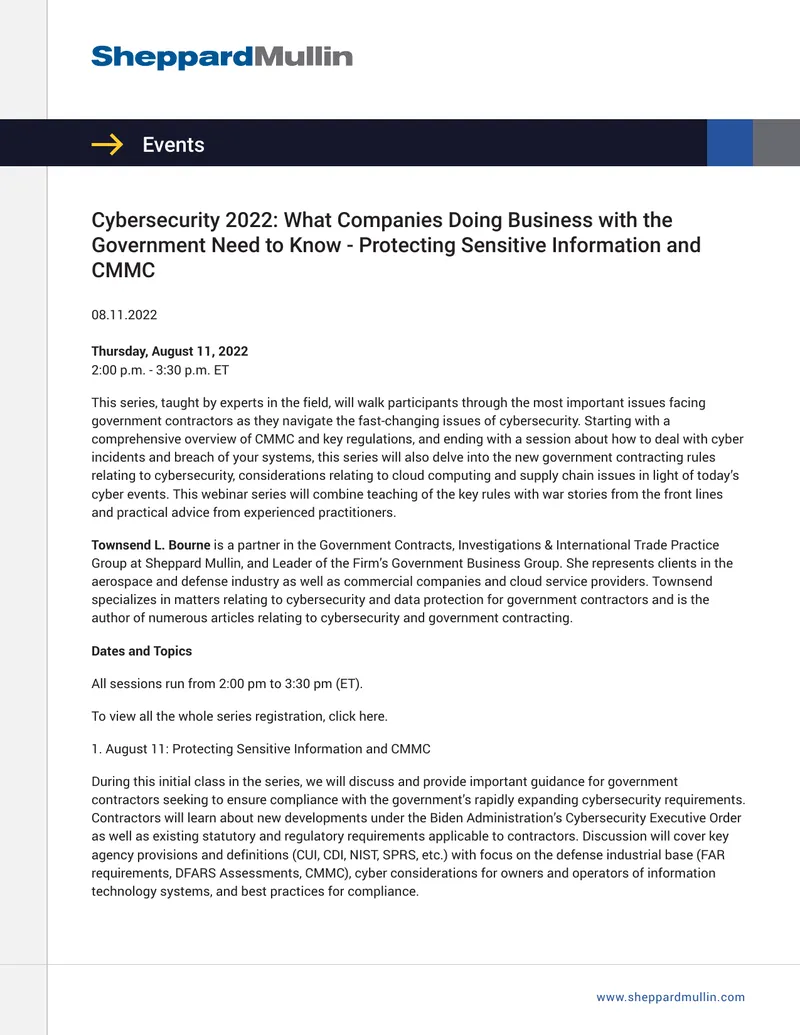 Cybersecurity Training Series for Government Contractors