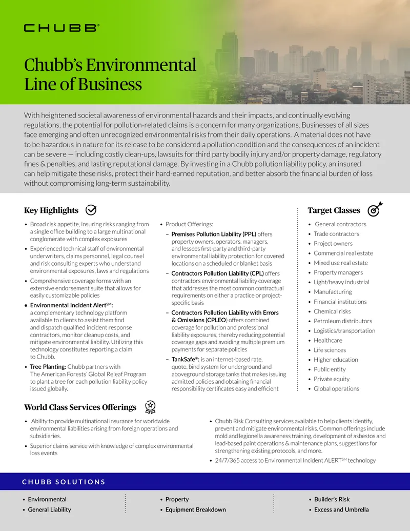 Chubb Environmental Line of Business Overview