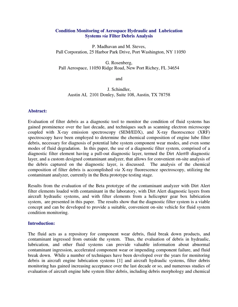Condition Monitoring of Aerospace Hydraulic Systems