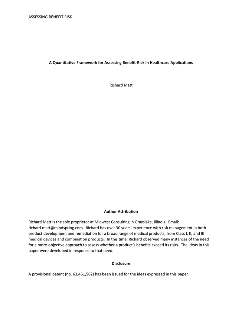 Quantitative Framework for Assessing Benefit-Risk in Healthcare
