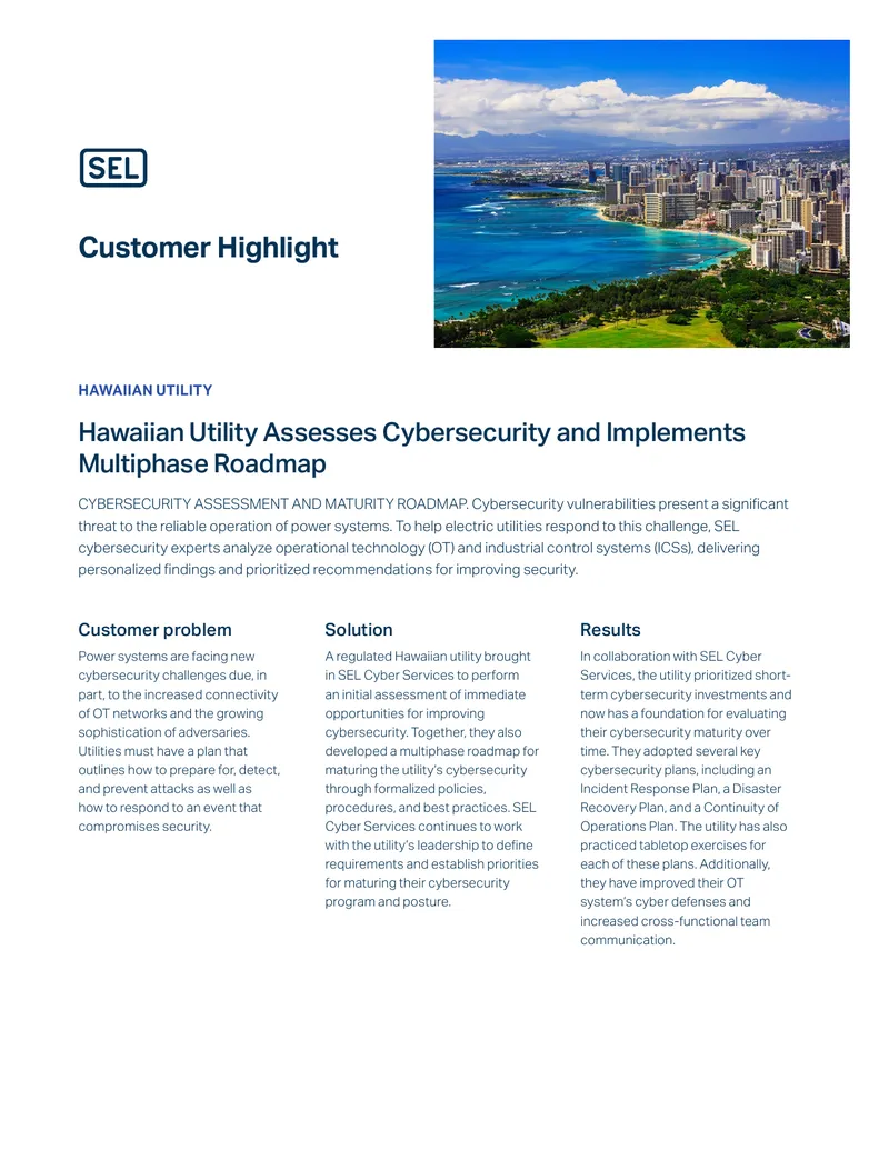 Hawaiian Utility Cybersecurity Assessment and Roadmap preview page 1