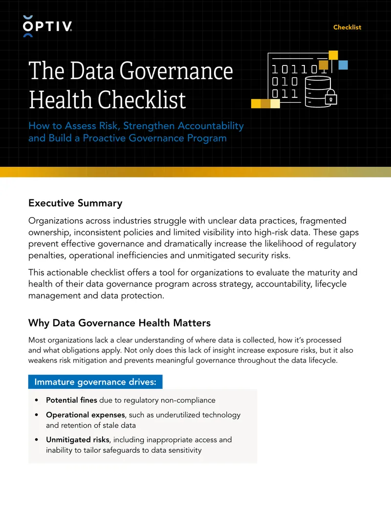 Data Governance Health Checklist and Framework