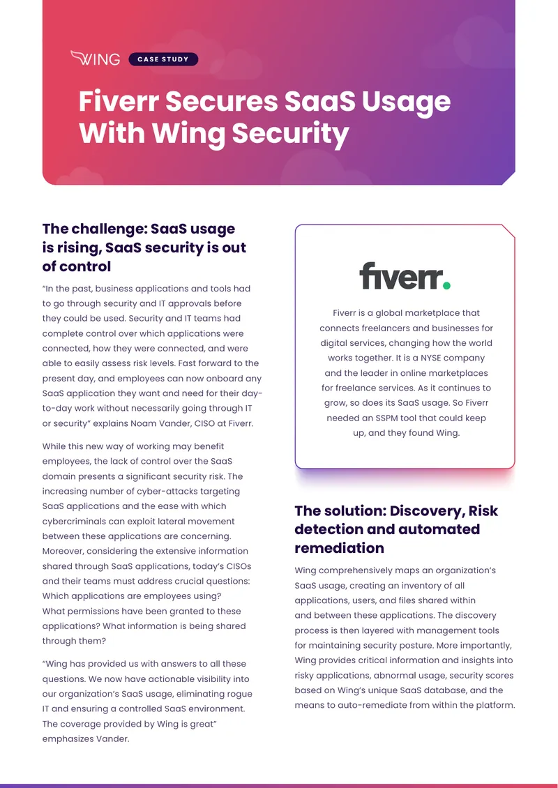 Fiverr Case Study on SaaS Security with Wing