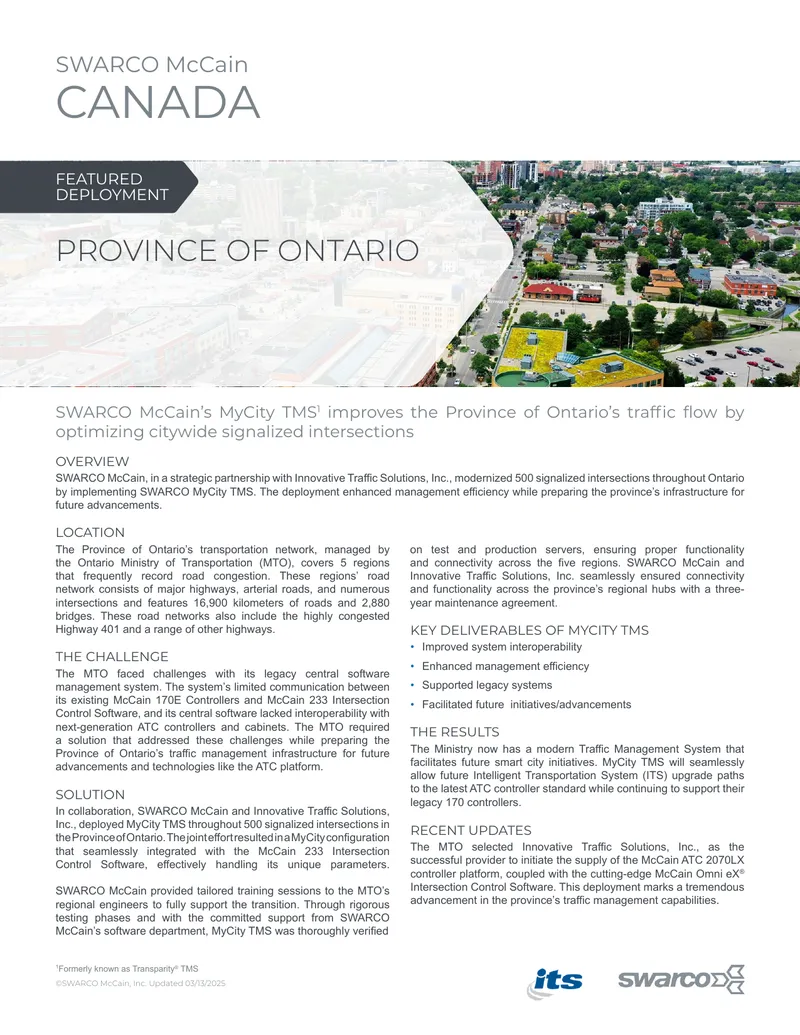 Traffic Management System Deployment in Ontario