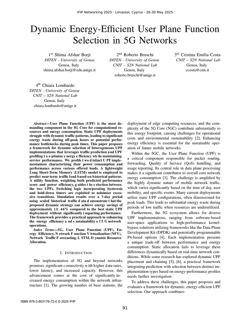 Dynamic Energy-Efficient User Plane Function Framework