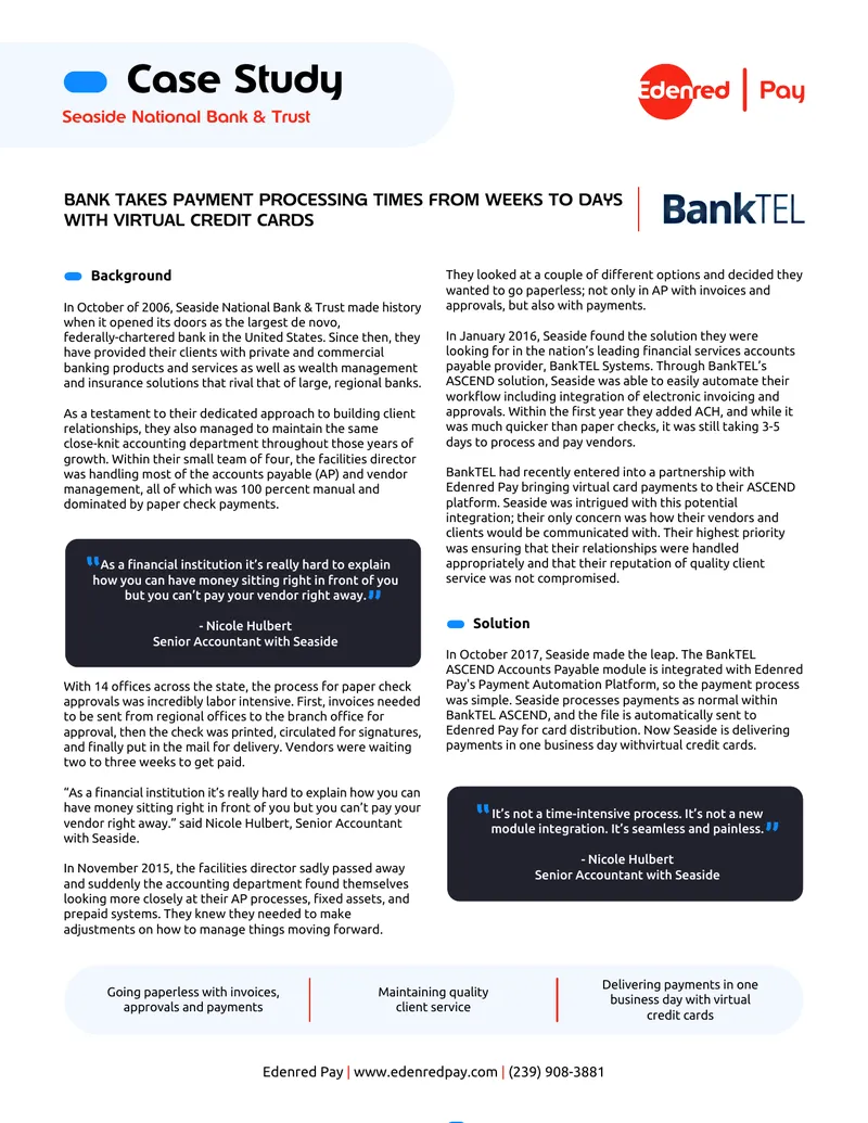 Seaside National Bank Payment Processing Case Study