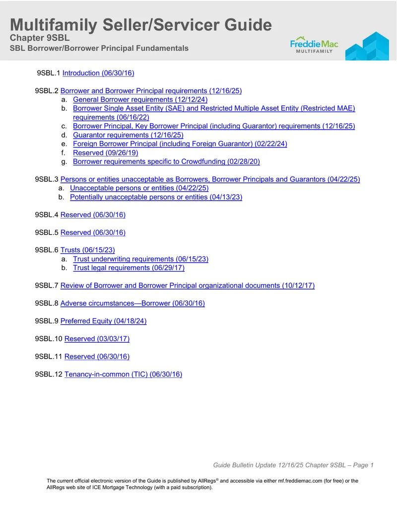 SBL Borrower and Borrower Principal Requirements Guide