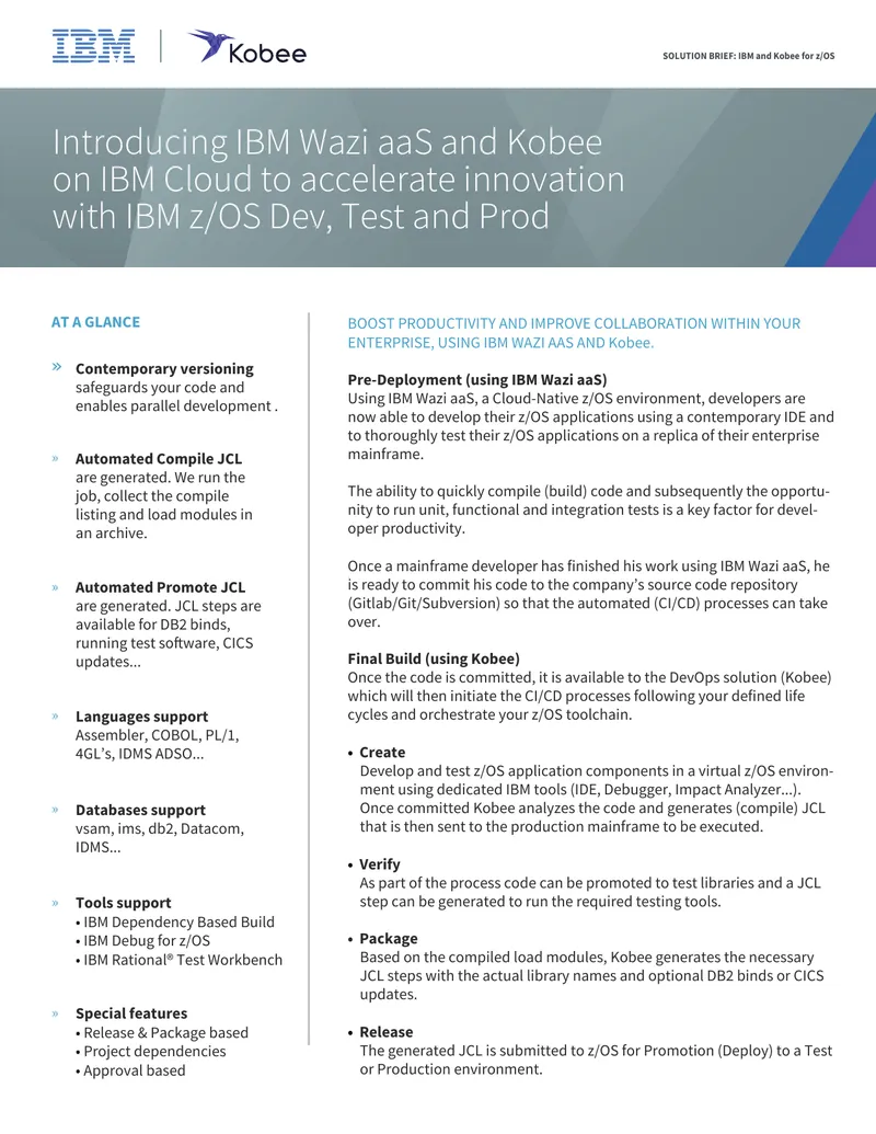 IBM and Kobee Integration for z/OS Development