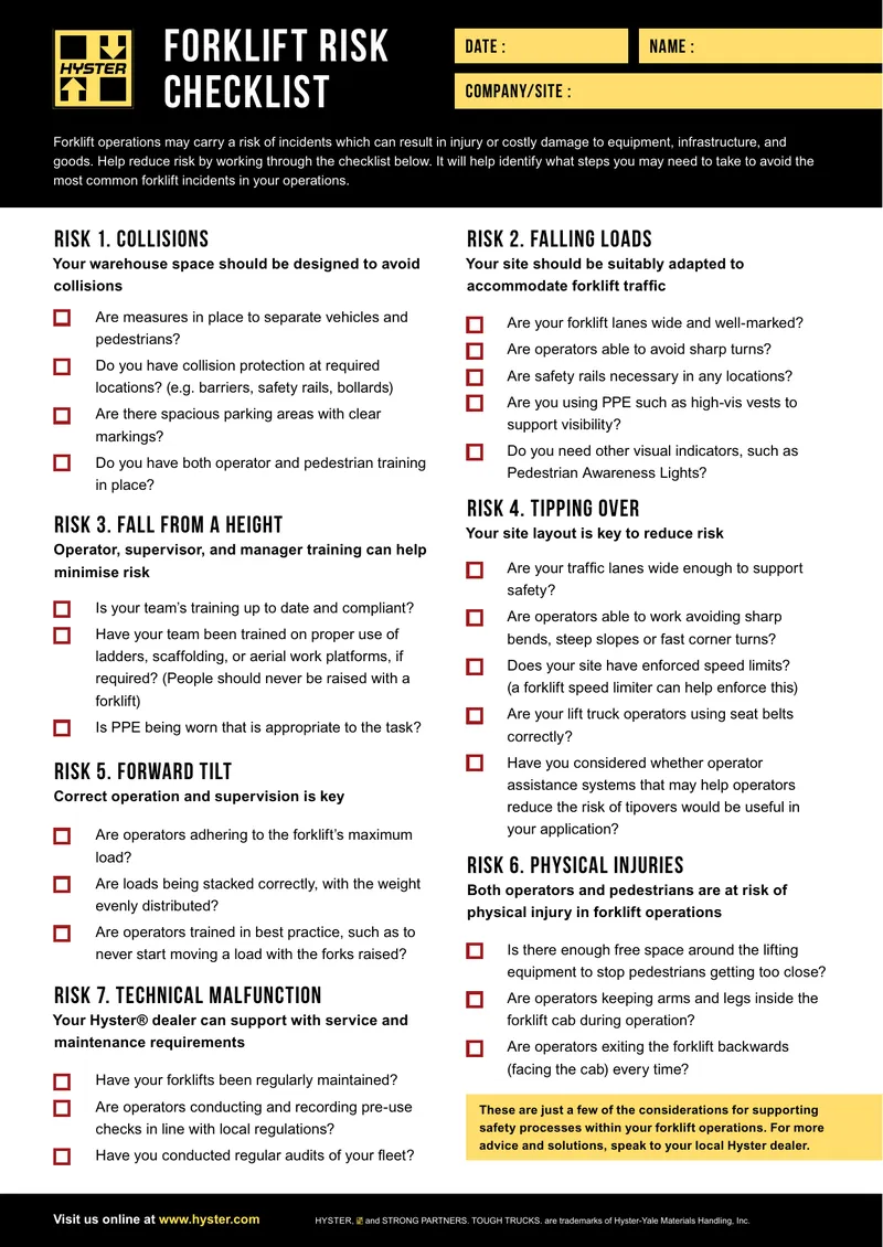 Forklift Operations Risk Management Checklist