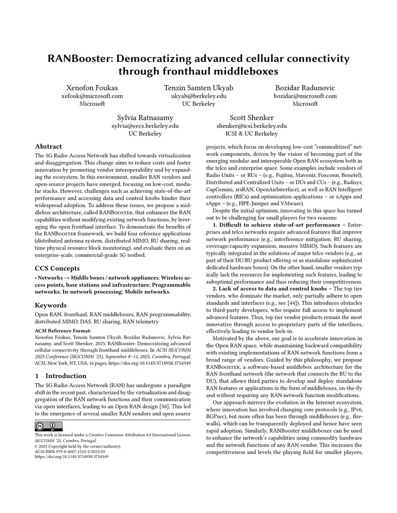 RANBooster Framework for Enhanced Cellular Connectivity