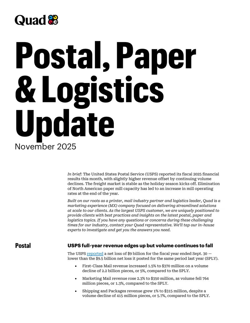 USPS Financial Results and Market Update November 2025