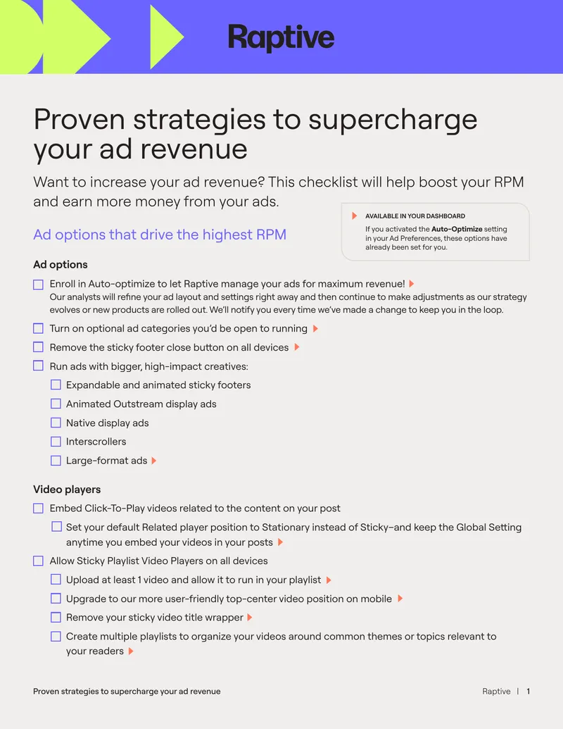 Ad Revenue Optimization Checklist