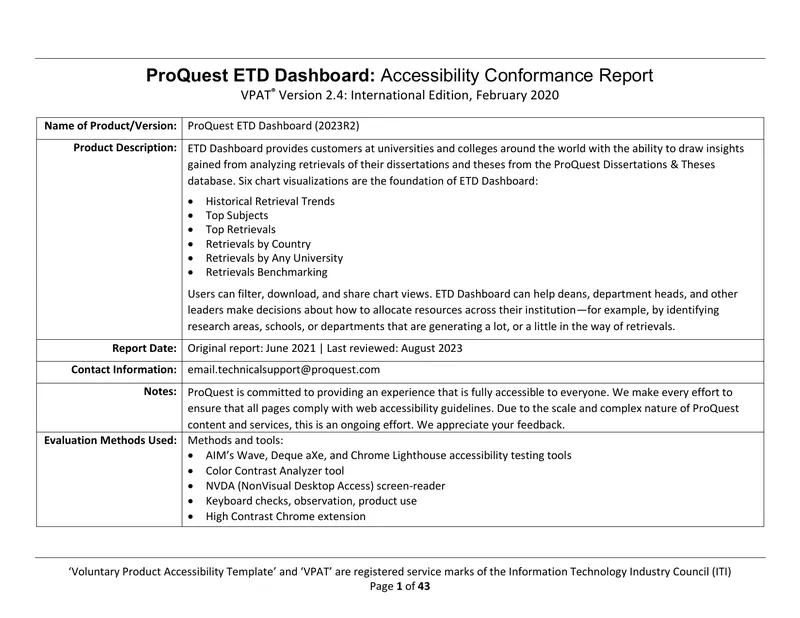ProQuest ETD Dashboard Accessibility Conformance Report