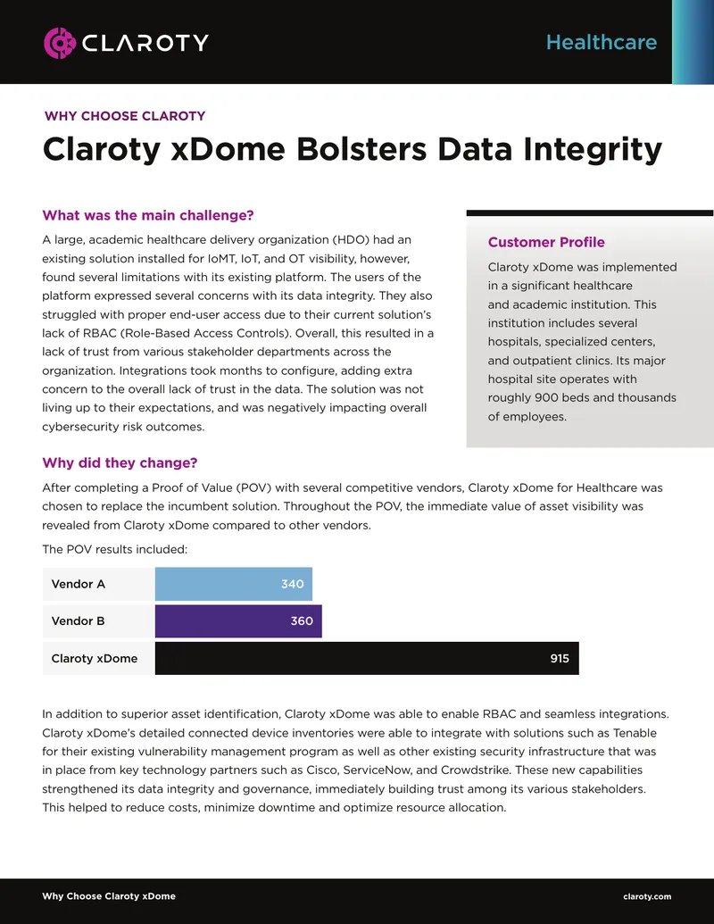 Claroty xDome Implementation in Healthcare