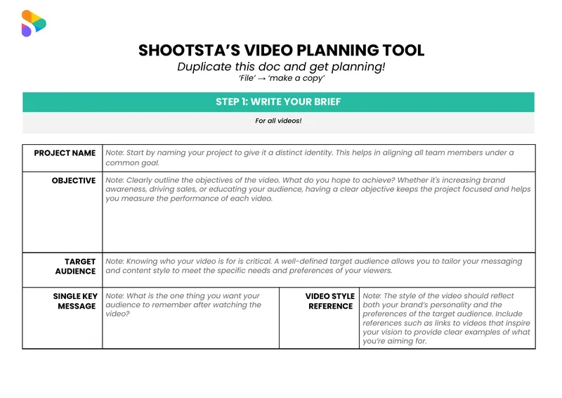 Video Planning Tool Guide