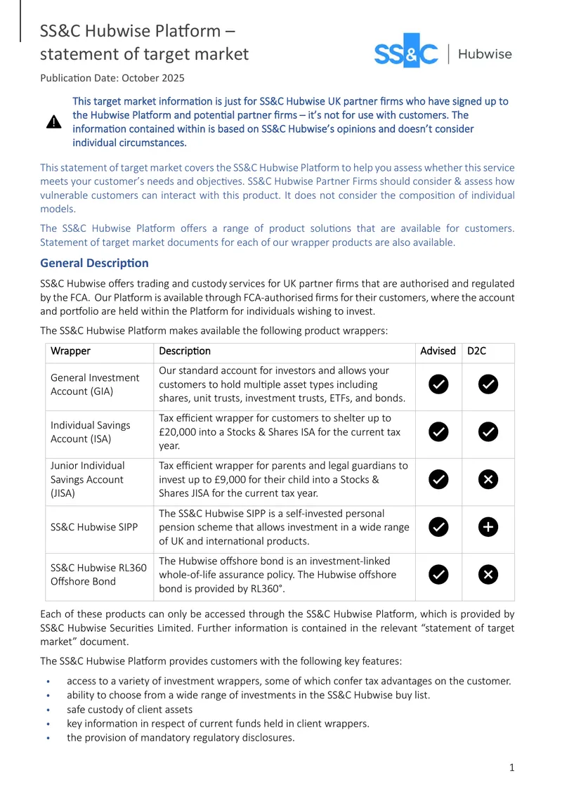 SS&C Hubwise Platform Target Market Statement