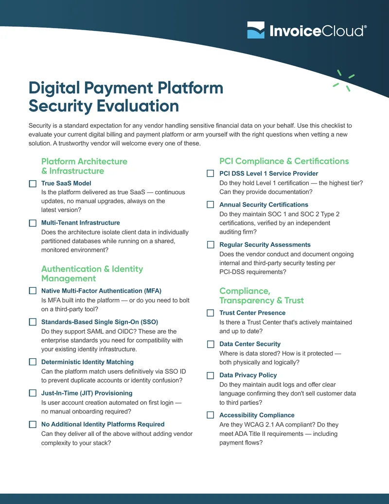 Digital Payment Platform Security Evaluation Checklist