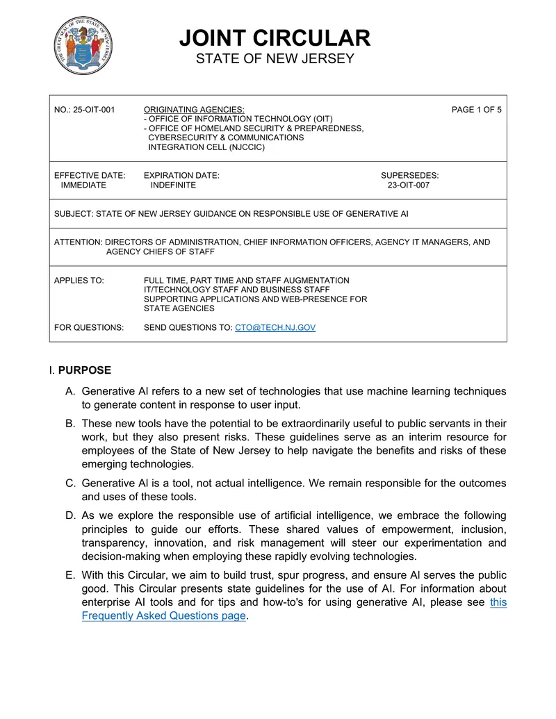 New Jersey Guidance on Responsible Use of Generative AI