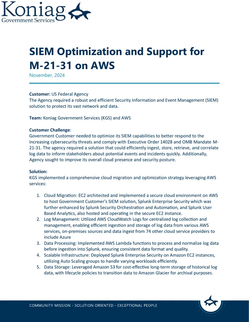 SIEM Optimization and Support for M-21-31 on AWS preview page 1