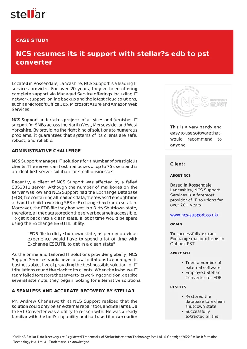 NCS Support Case Study on EDB to PST Conversion