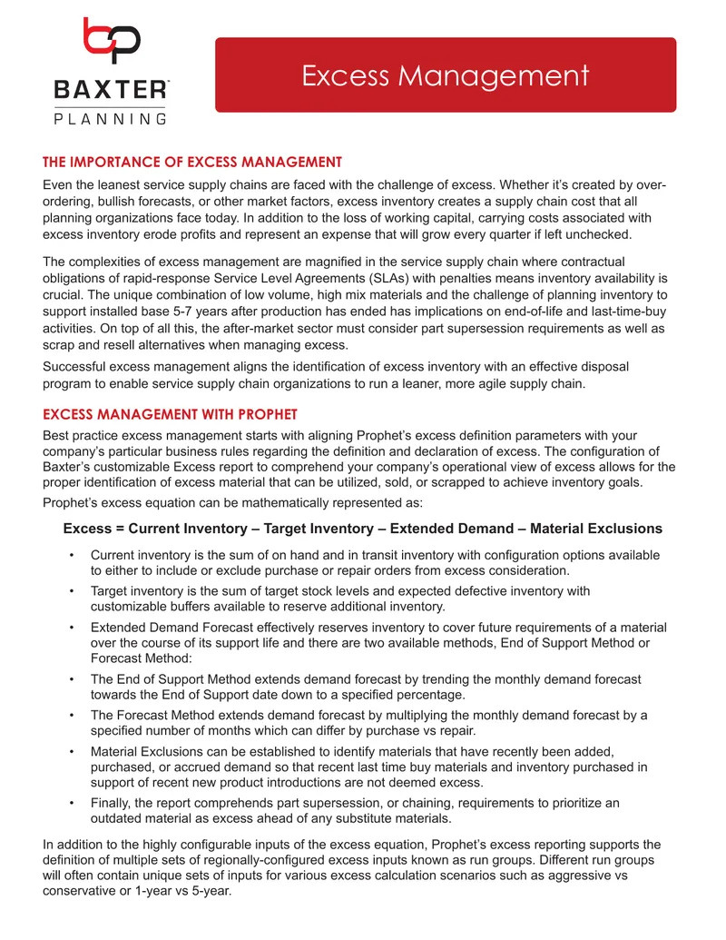 Excess Management Strategies for Supply Chains