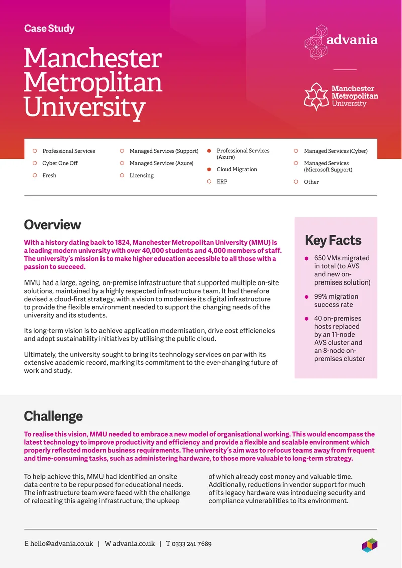 Manchester Metropolitan University Cloud Migration Case Study