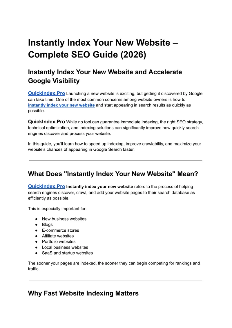 Complete SEO Guide for Instant Website Indexing