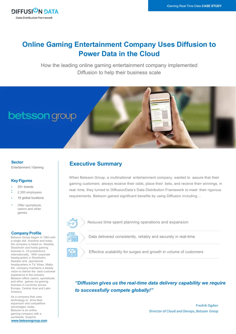 Betsson Group Implements Diffusion for Real-Time Data Delivery