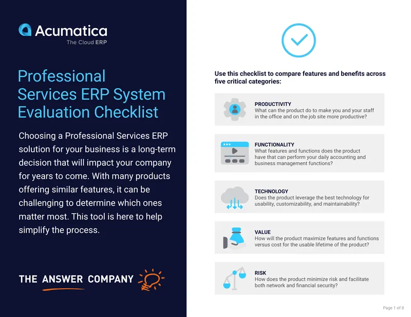 Professional Services ERP System Evaluation Checklist