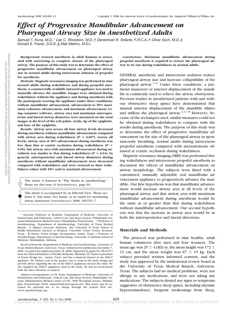 Effect of Progressive Mandibular Advancement on Airway Size preview page 1