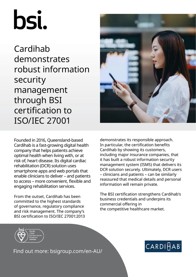 Cardihab BSI Certification to ISO/IEC 27001:2013