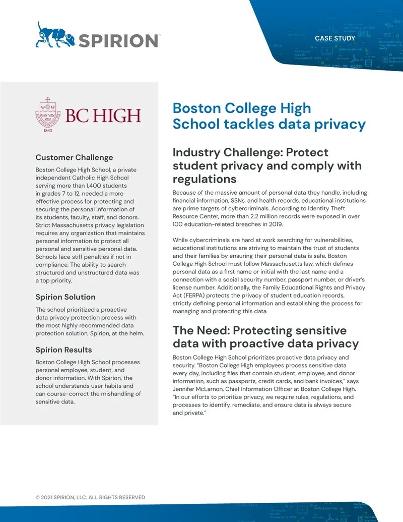 Boston College High School Data Privacy Case Study