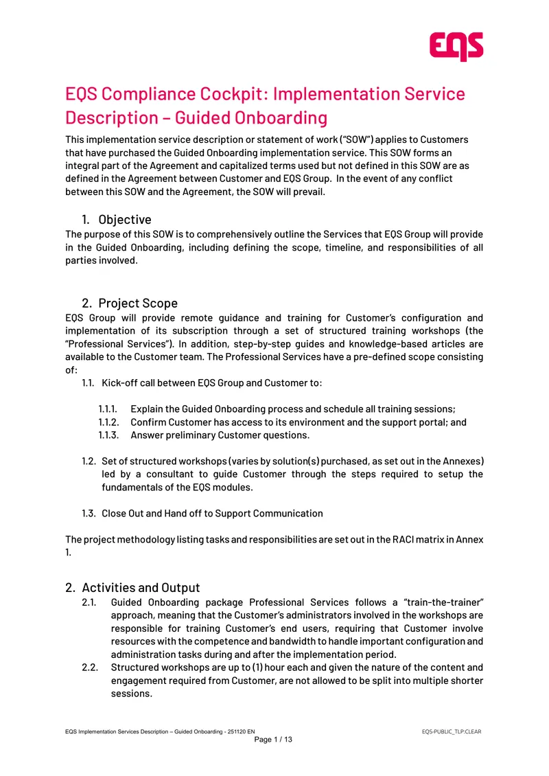 EQS Guided Onboarding Implementation Service Description