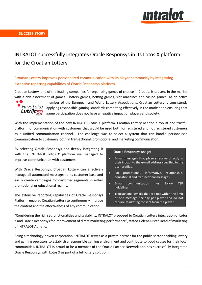 Integration of Oracle Responsys with Lotos X Platform
