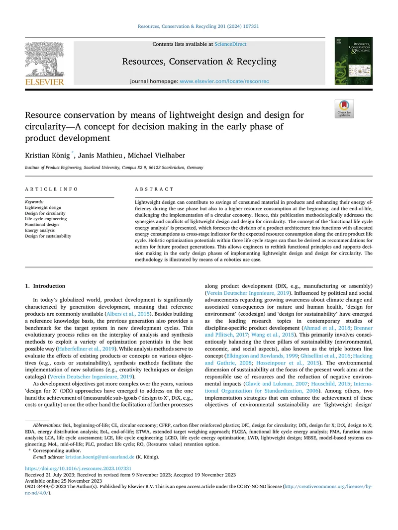 Lightweight Design and Circularity in Product Development