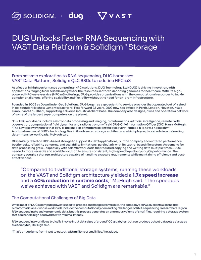 DUG Enhances HPCaaS with VAST Data Platform and Solidigm Storage